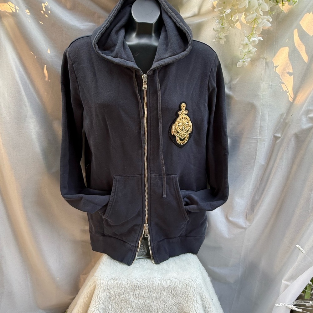 ⭐️ BALMAIN #ed Serial ⭐️ Crest 3ZIP Metallic French Navy Unisex Cotton - Picture 2 of 15